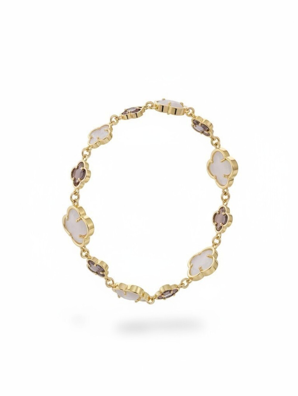 EYE CANDY NWB Gold Clover-Link Bracelet with White and Light Rosev QUARTS . - Picture 3 of 4